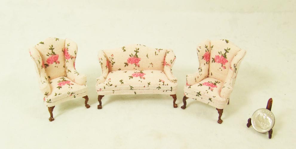 Hs1613, 1/2" scale - Pink Living room chair and sofa set - 3pcs